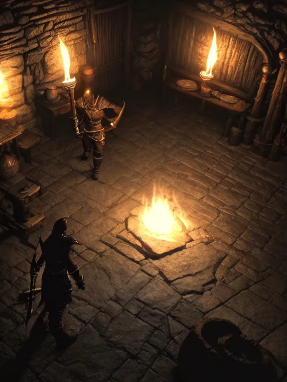 Prompt: delicious torch lit dungeon unreal engine hyperreallistic render 8k character concept art masterpiece screenshot from the video game the Elder Scrolls V: Skyrim