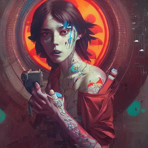 Image similar to beautiful portrait of lofi ghibli cyberpunk by Tristan Eaton and Stanley Artgerm and Tom Bagshaw, Greg Rutkowski Carne_Griffiths