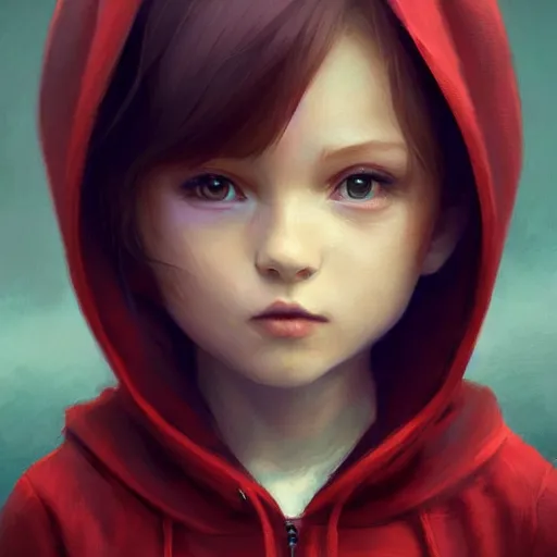 Image similar to a tiny girl with short red hair wearing a hoodie, digital art, cute face, very beautiful face, pretty face, very detailed eyes, full body illustration, 8 k resolution, soft painting, by greg rutkowski, wlop, rossdraws,