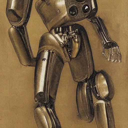 Image similar to sketch of a complex humanoid robot by leonardo da vinci and James McCarthy