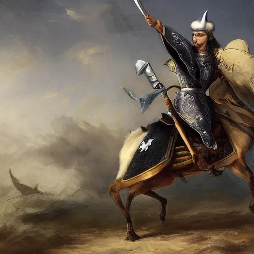 Image similar to crusader riding a goose into battle