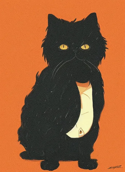 Image similar to concept portrait of black persian cat staring contemptuously at people, artstation, art by petros afshar, tom whalen, laurie greasley and greg rutkowski and ilya kuvshinov