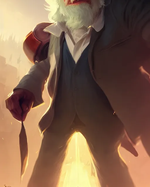 Image similar to bernie sanders as a league of legends champion, medium shot close up, details, sharp focus, illustration, by jordan grimmer and greg rutkowski, trending artstation, digital art