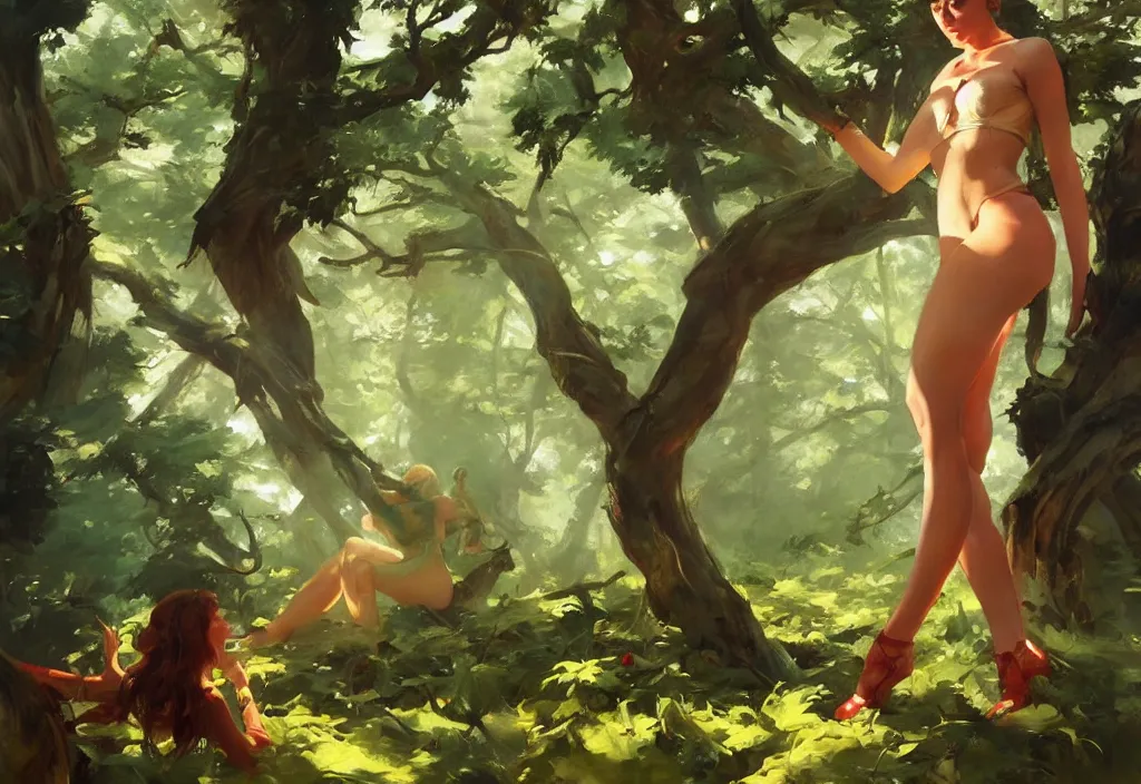 Image similar to greg manchess painting of a forest landscape, painting, trending on artstation, by huang guangjian and gil elvgren and sachin teng