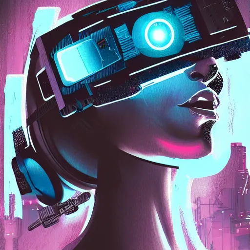 Image similar to cyberpunk bot wearing vr headset, sci - fi, portrait, illustration