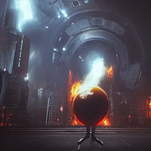 Image similar to a black hole is destroying a gothic cyberpunk City, catastrophic, fire and explosions, the feeling of dread, photorealistic, octane render, unreal engine