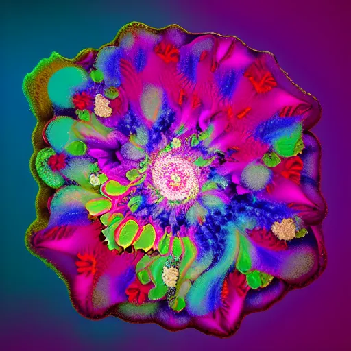 Prompt: a beautiful flower blooming in fractals, liquified, glitch art, decayed, 3 d object, digital art, abstract illusionism, trending on behance, by alberto seveso, by david mcleod, octane render, unreal engine