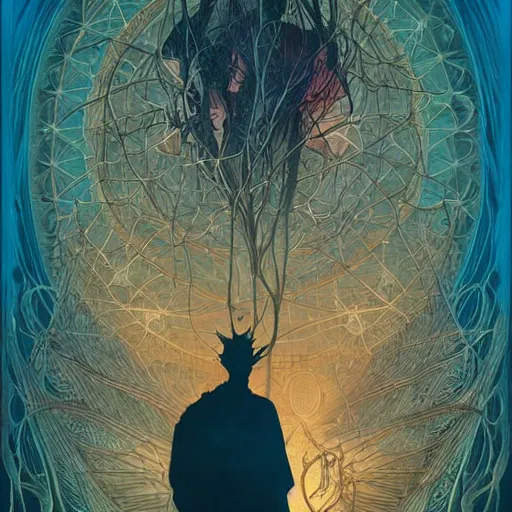 Prompt: poster artwork by Michael Whelan and Tomer Hanuka, Karol Bak of collective consciousness as imagined by Carl Jung, from scene from True Detective, clean, simple illustration, nostalgic, domestic, full of details