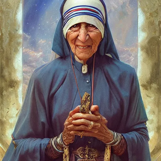 Prompt: Mother Teresa as a fantasy D&D character, art by Donato Giancola and Bayard Wu, digital art, trending on artstation, 4k