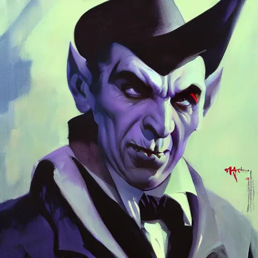 Image similar to greg manchess painting of bela lugosi's dracula as an overwatch character, profile picture, matte painting, bold shapes, hard edges, street art, trending on artstation, by huang guangjian and gil elvgren and sachin teng