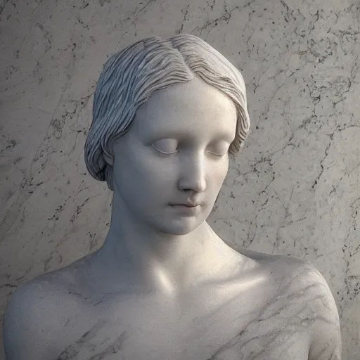 Prompt: “a delicate renaissance marble sculpture of a !female !!face , covered with !!!!!water veil, highly detailed transparent marble cloth, gi, global illumination, physically based rendering, photorealistic, top light , dark background”