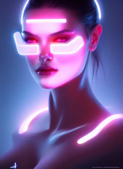 Prompt: portrait of futuristic female humanoid, intricate, elegant, cyber neon lights, highly detailed, digital photography, artstation, glamor pose, concept art, smooth, sharp focus, art by artgerm and greg rutkowski