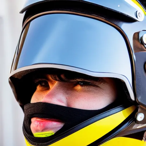 Prompt: person wearing motorcycle helmet, mirrored visor