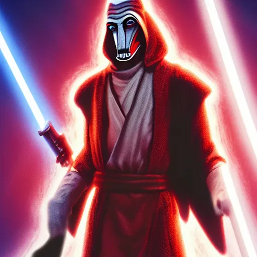 Image similar to Jar Jar binks revealing himself as a sith lord, digital art 4k