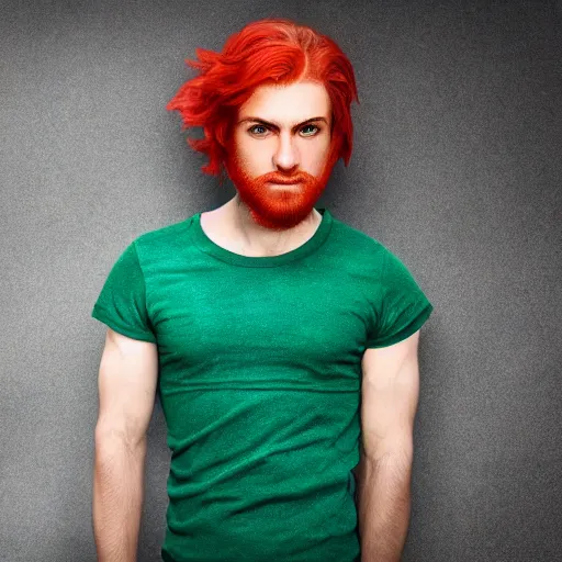 Image similar to professional digital art of a healthy man with red hair and green eyes, popular, attractive, high quality, highly detailed, hd, 4 k, 8 k,