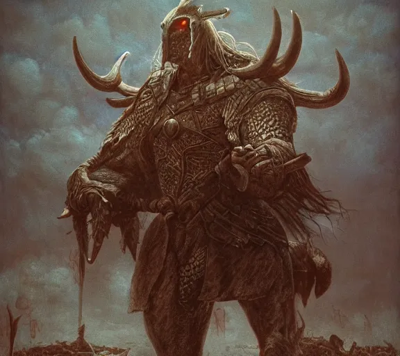 Prompt: minotaur warrior concept, full body concept, bull headed, beksinski, wayne barlowe, adrian smith fantasy art, the hobbit art, lord of the ring art, the witcher concept art, trending on artstation, game of throne art