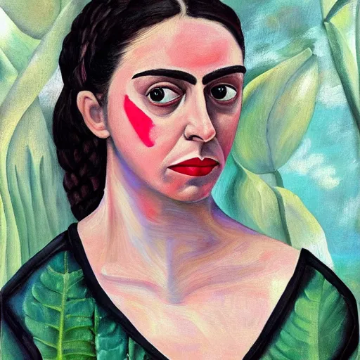 Prompt: Alison Brie abstract oil painting by Frida Kahlo