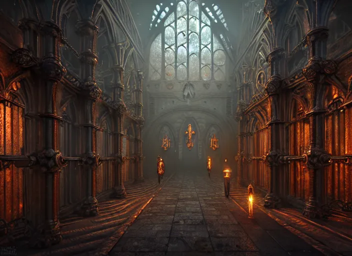 Image similar to steam necropolis, memento mori, gothic, neo - gothic, art nouveau, hyperdetailed copper patina medieval icon, stefan morrell, philippe druillet, ralph mcquarrie, concept art, steampunk, unreal engine, detailed intricate environment, octane render, moody atmospherics, volumetric lighting, ultrasharp, ominous, otherworldly