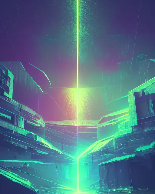 Image similar to Minimalist simulated digital world, sparks of light, scifi, global illumination, unique landscape, fine details, perfect, 8k high detail, masterpiece, trending on ArtStation, by Alena Aenami, Petros Afshar, Liam Wong