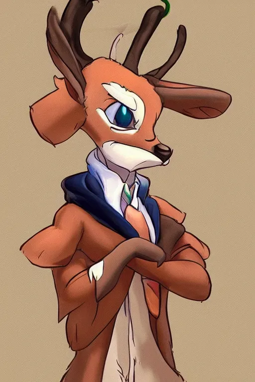 Image similar to an anthropomorphic deer, fursona!!! by don bluth, by kawacy, trending on artstation, full body