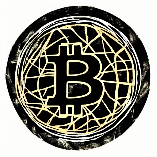 Image similar to ancient cave coal painting of bitcoin logo and few animals