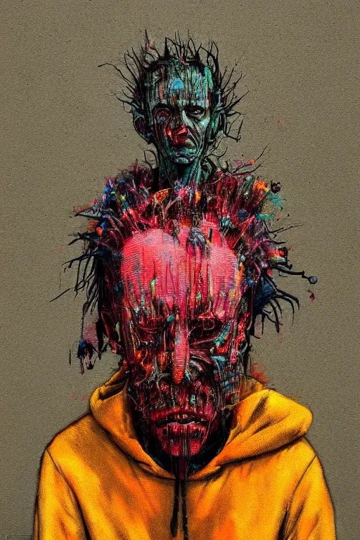 Image similar to crayon cartoon grunge portrait of man waiting for the bus . intricate artwork. nightmare fuel. terrifying. by zdzisław Beksiński, wlop, dan mumford , trending on artstation, greg rutkowski very coherent symmetrical artwork. cinematic, hyper realism, high detail, octane render, 8k