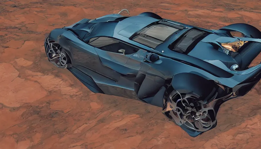 Image similar to super car pulls out of a spaceship on mars, ultra detailed