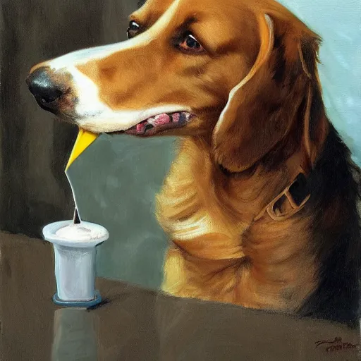 Image similar to painting of a dog eating ice cream