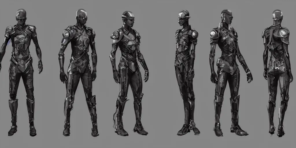 Image similar to african man, sci-fi, techwear, character concept, character reference sheet, front and side views, by Makoto Shinkai, Stanley Artgerm Lau, WLOP, Rossdraws, James Jean, Andrei Riabovitchev, Marc Simonetti, krenz cushart, Sakimichan, trending on ArtStation, digital art, character design, lou romano color scheme