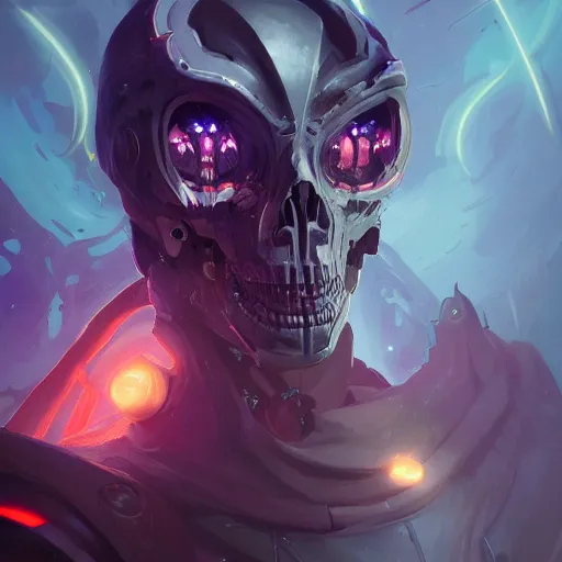 Image similar to portrait of a cybernetic grim reaper of death, cyberpunk concept art by pete mohrbacher and artgerm and wlop and greg rutkowski and deathburger, digital art, highly detailed, intricate, sci-fi, sharp focus, Trending on Artstation HQ, deviantart, unreal engine 5, 4K UHD image