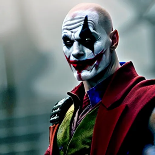 Image similar to film still of kratos as the joker in the new batman movie