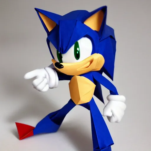 Prompt: sonic the hedgehog origami
