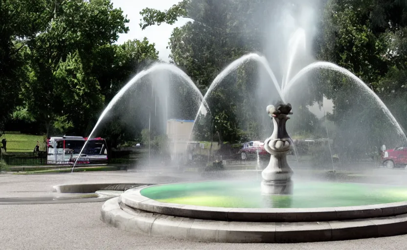 Image similar to a photo of a roundabout with a fountain shooting fire