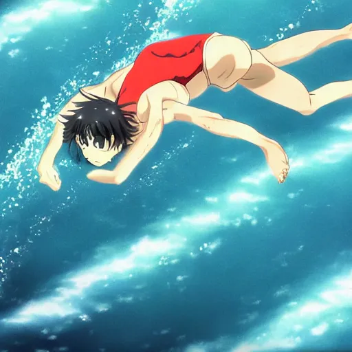 Image similar to anime visual of a perfect dive, swimming