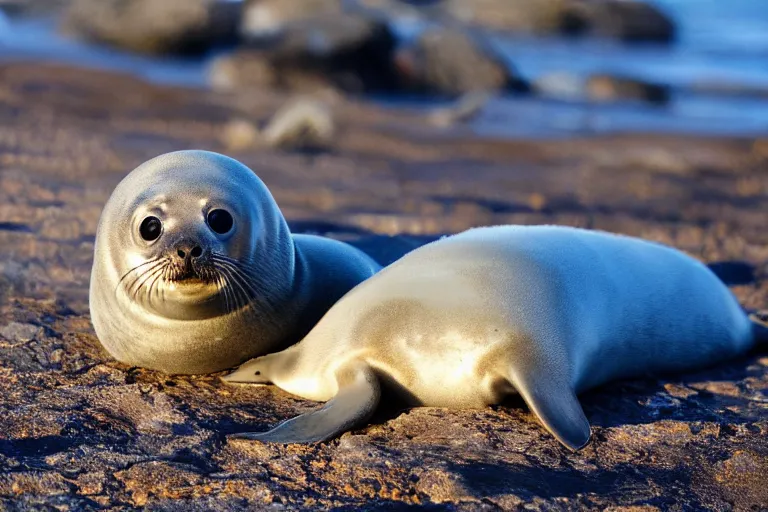 Image similar to adorable baby seal on a rocky beach,