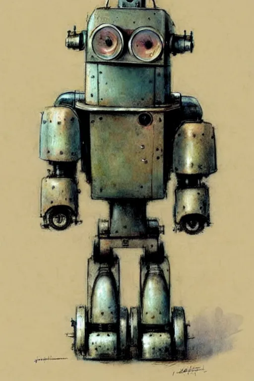 Image similar to ( ( ( ( ( 1 9 5 0 s robot wheeled tracked. muted colors. ) ) ) ) ) by jean - baptiste monge!!!!!!!!!!!!!!!!!!!!!!!!!!!!!!