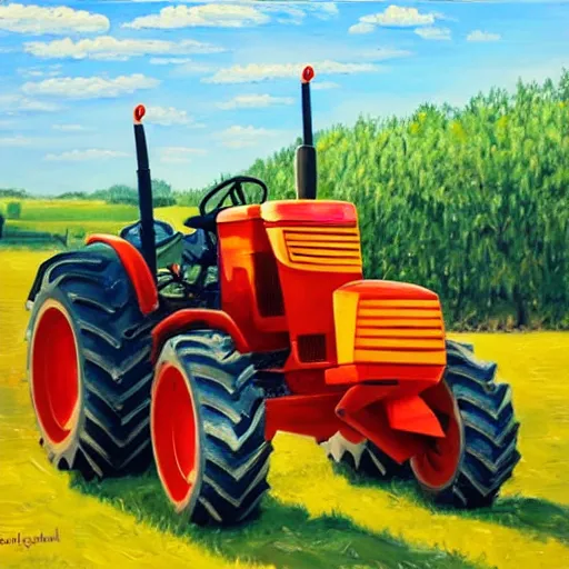Prompt: a farmers tractor transforming into a Transformers robot, oil painting