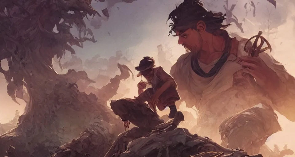 Image similar to a man uncovering a lost treasure, sharp focus, graphic novel, by artgerm and greg rutkowski and pepe larraz