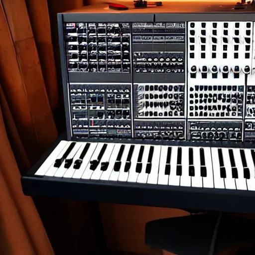 Image similar to moog system 100 modular synth covered in octopus tentacles