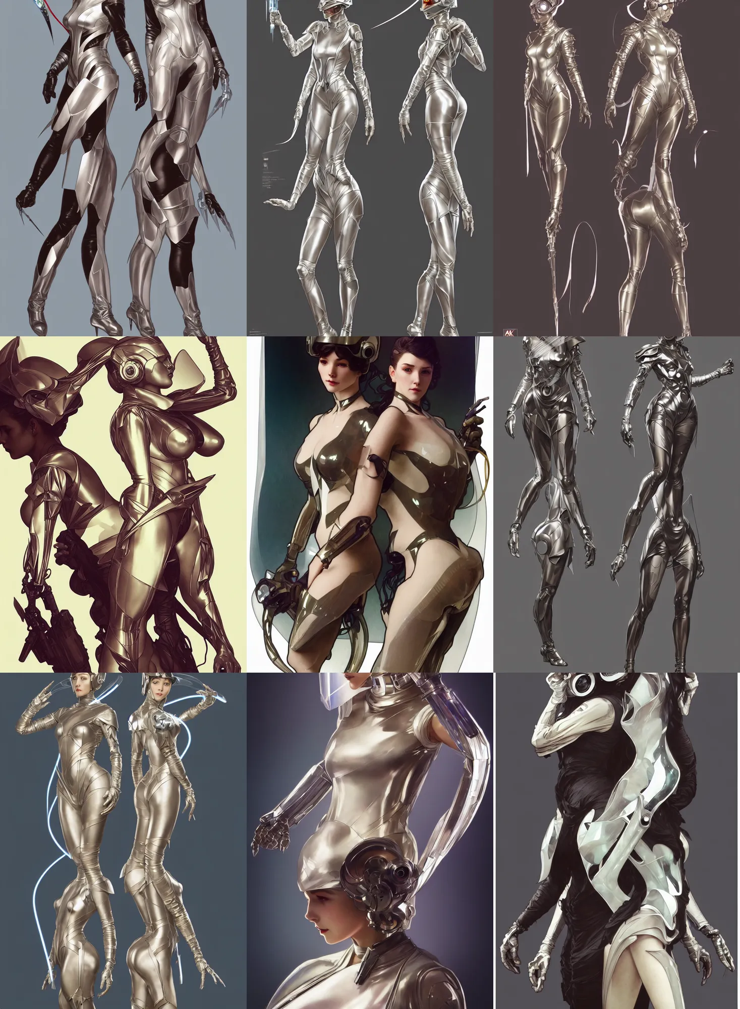 Prompt: a full body character design by artgerm, cushart krenz, greg rutkowski and alphonse mucha. sci - fi dagger. laser and translucent plastic tape project show attctive showgirl!! sci - fi helmet!! sharp edges. ultra clear detailed. contour light effect!! 8 k. ultra detailed, elegant, intricate, octane render.