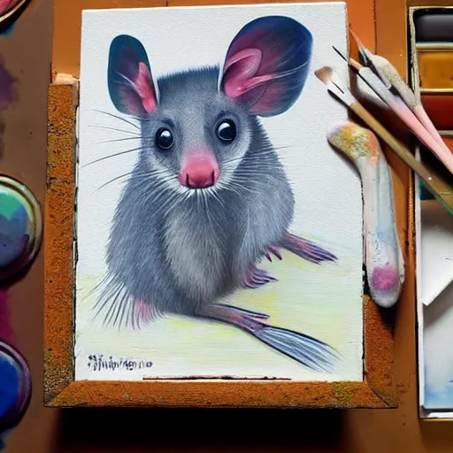 Prompt: A Possum painting in an art studio