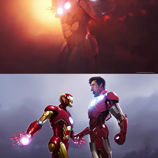 Image similar to iron man fight scene, perfect shading, atmospheric lighting, by makoto shinkai, stanley artgerm lau, wlop, rossdraws