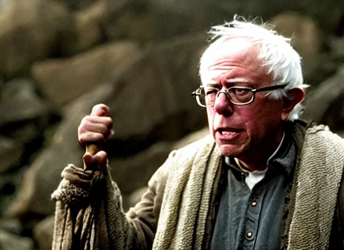 Image similar to film still of bernie sanders as frodo in lord of the rings movie, 8 k