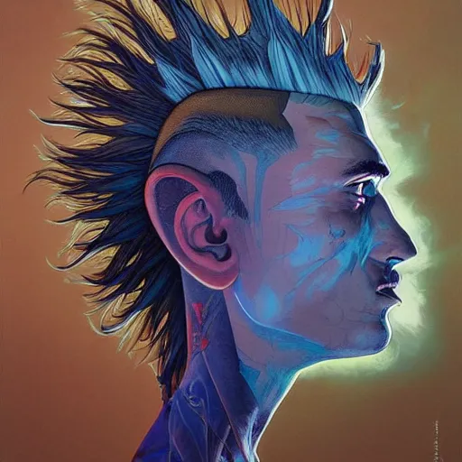 Image similar to chosen mohawk projector portrait by gaston bussierre and charles vess and james jean and erik jones and rhads, inspired by rick and morty, epic, funny, huge scale, beautiful fine face features, intricate high details, sharp, ultradetailed