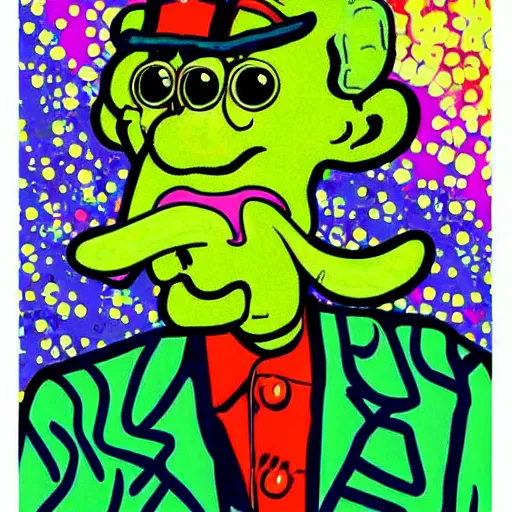 Image similar to handsome squidward portrait, van gogh art style, pop art style, vivid colors