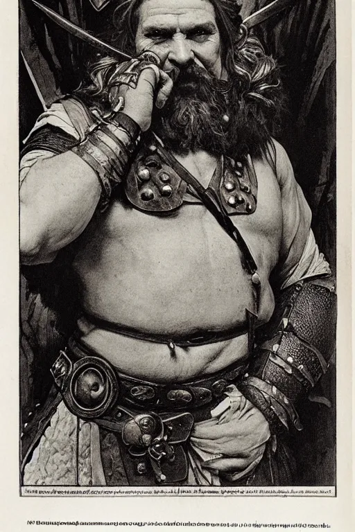 Prompt: head and shoulders portrait in a tavern of a dwarf adventurer, jovial, scarred lip, grandfatherly, leather armor, male, high fantasy, d & d, by alphonse mucha, face details, extremely detailed, vogue magazine photo