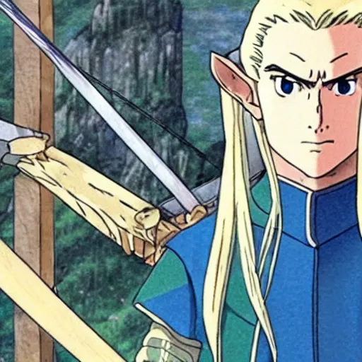 Image similar to legolas from the anime lord of the rings (1986), studio ghibli, very detailed, hyperrealistic