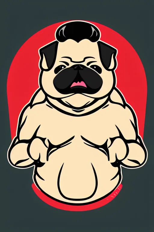 Prompt: Pug that is a sumo wrestler, sticker, colorful, illustration, highly detailed, simple, smooth and clean vector curves, no jagged lines, vector art, smooth