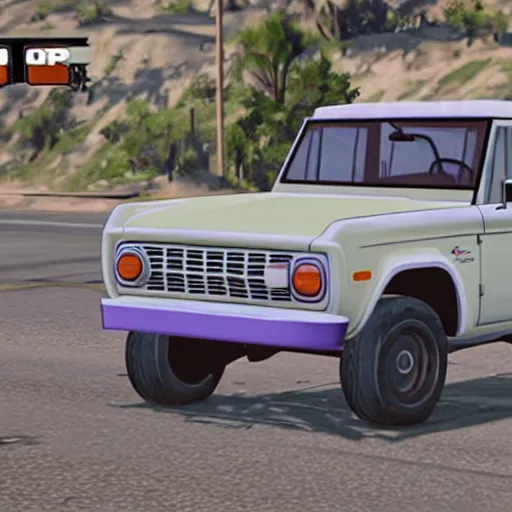 Image similar to OJ Simpson in GTA V driving a white ford bronco