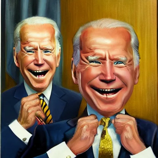 Prompt: freaky presidential portrait of Joe Biden by Ed 'Big Daddy' Roth and Jon McNaughton